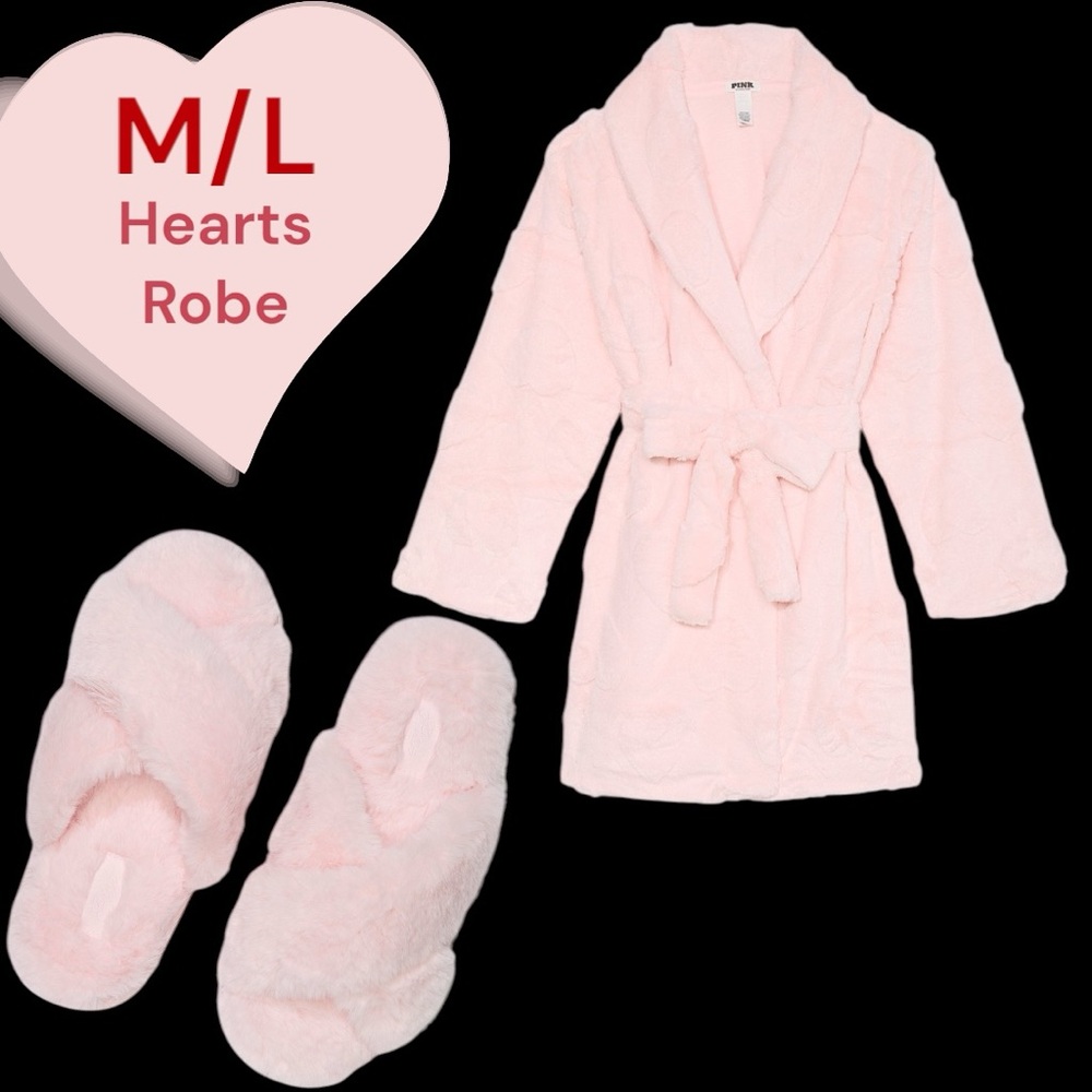 PINK M/L ANGEL PINK HEARTS SOFT & COZY ROBE, SLIPPERS